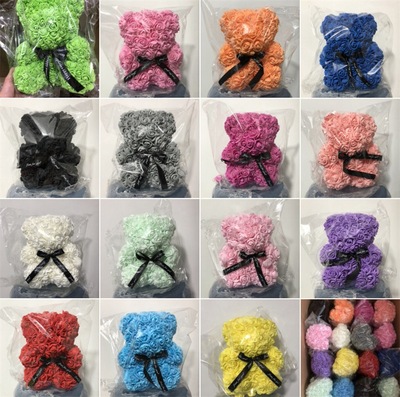 新款仿真花玫瑰小熊25cm聖誕節永生花幹花情人節禮物禮盒派對裝飾