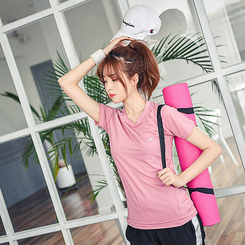 Cross-border New Short-sleeved Women's Quick-drying Top Sports Yoga Clothes Round Neck Top Slim Fitness Sportswear Cross-border New Short-sleeved Women's Quick-drying Top Sports Yoga Clothes Round Neck Top Slim Fitness Sportswear