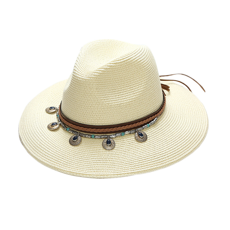 Viaje de verano nuevo sombrero de paja de protección solar de playa estilo coreano todo fósforo estilo étnico sombrero de ala grande Jazz femenino