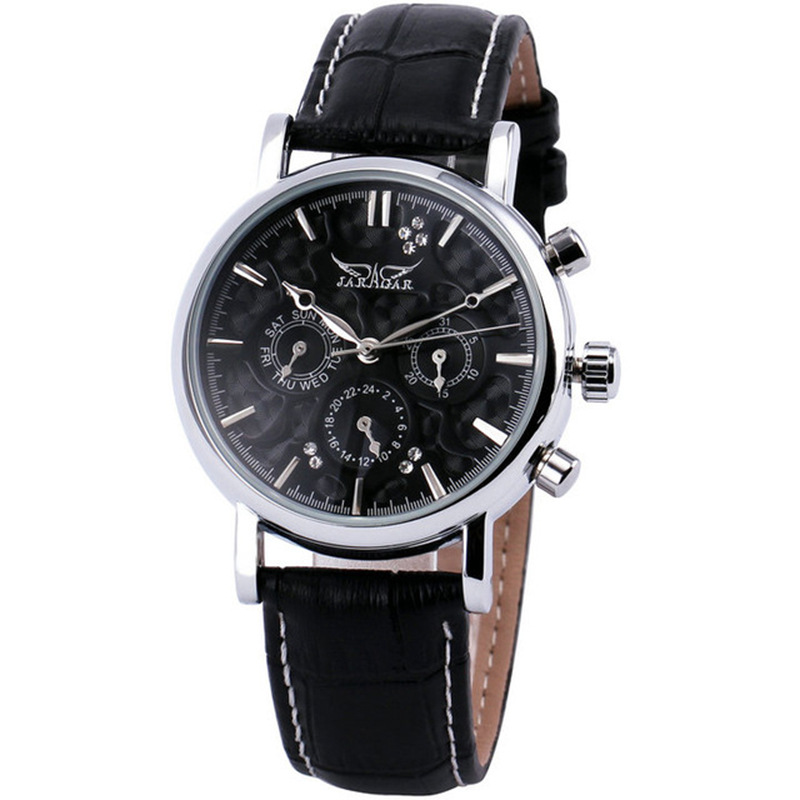JARAGAR reloj mecánico correa de cuero genuino volante automático reloj mecánico de los hombres de moda reloj casual 348
