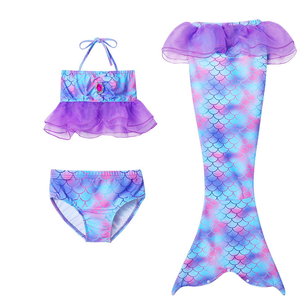 亚马逊速卖通爆款儿童网纱泳衣女童泳衣分体儿童美人鱼泳衣三件套