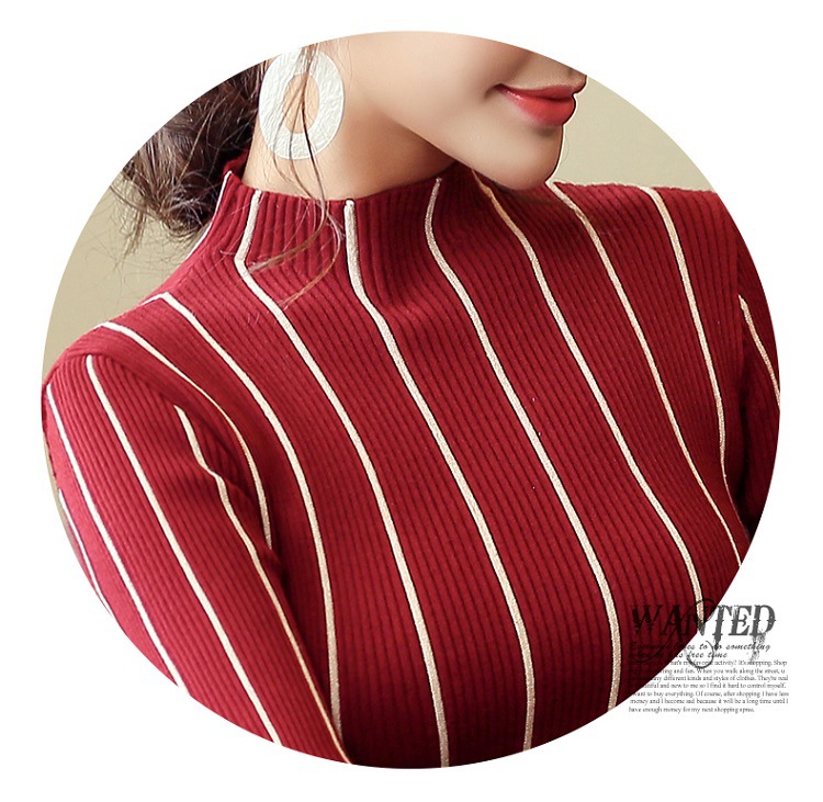 High Neck Striped Knit Sweater Style