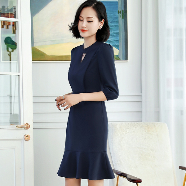 new dress female fashion sleeves round neck dress business wear