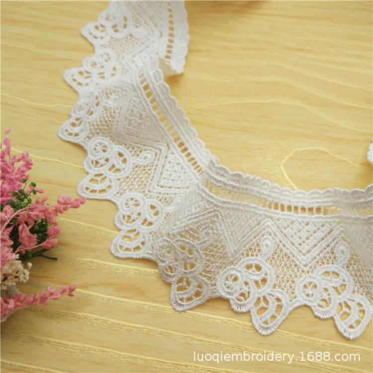 宽5cm优质涤光丝水溶刺绣花边 小梯格服饰童装辅料DIY家纺布艺