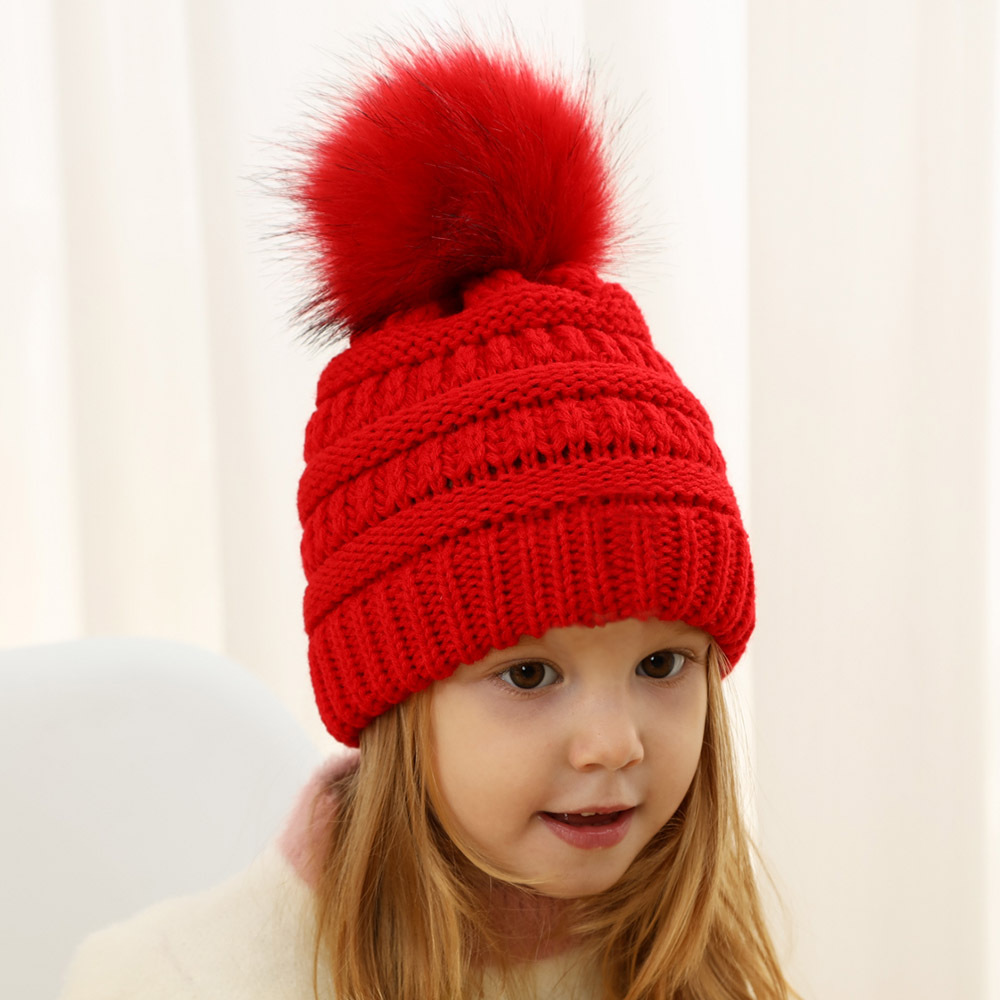 Children Unisex Cute Solid Color Pom Poms Wool Cap display picture 3