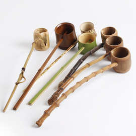 竹根长柄竹制水勺日式分茶勺浇花水瓢打舀酒器茶具配件零配