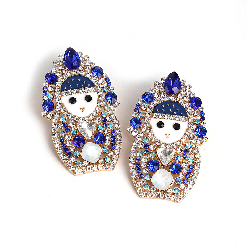 Venta Caliente Muñeca Azul Diamante Stud Pendientes Elegantes Mujeres Joyas Pendientes Joyas display picture 2