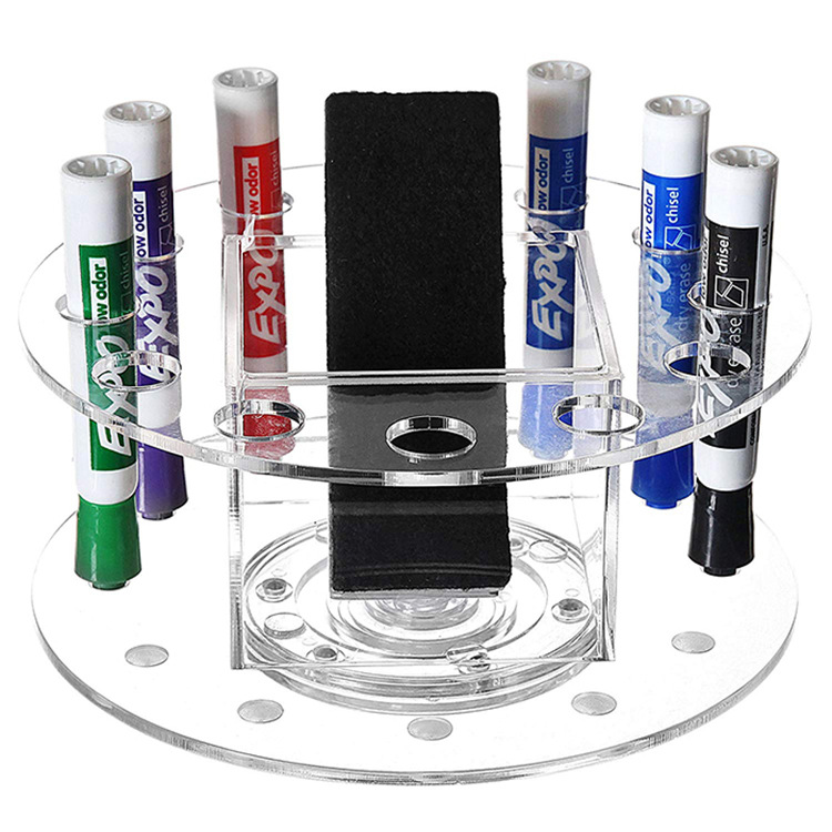 有机玻璃旋转笔架 亚克力圆形笔架 中间可放黑板檫展示架