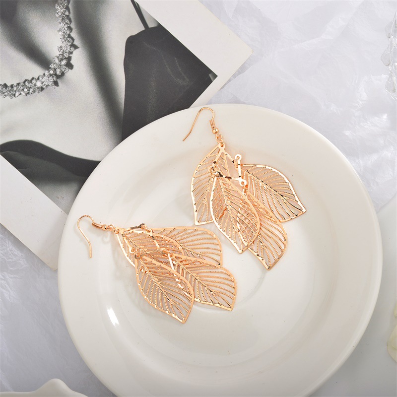 Fashion Leaf Plating Alloy No Inlaid Earrings display picture 4