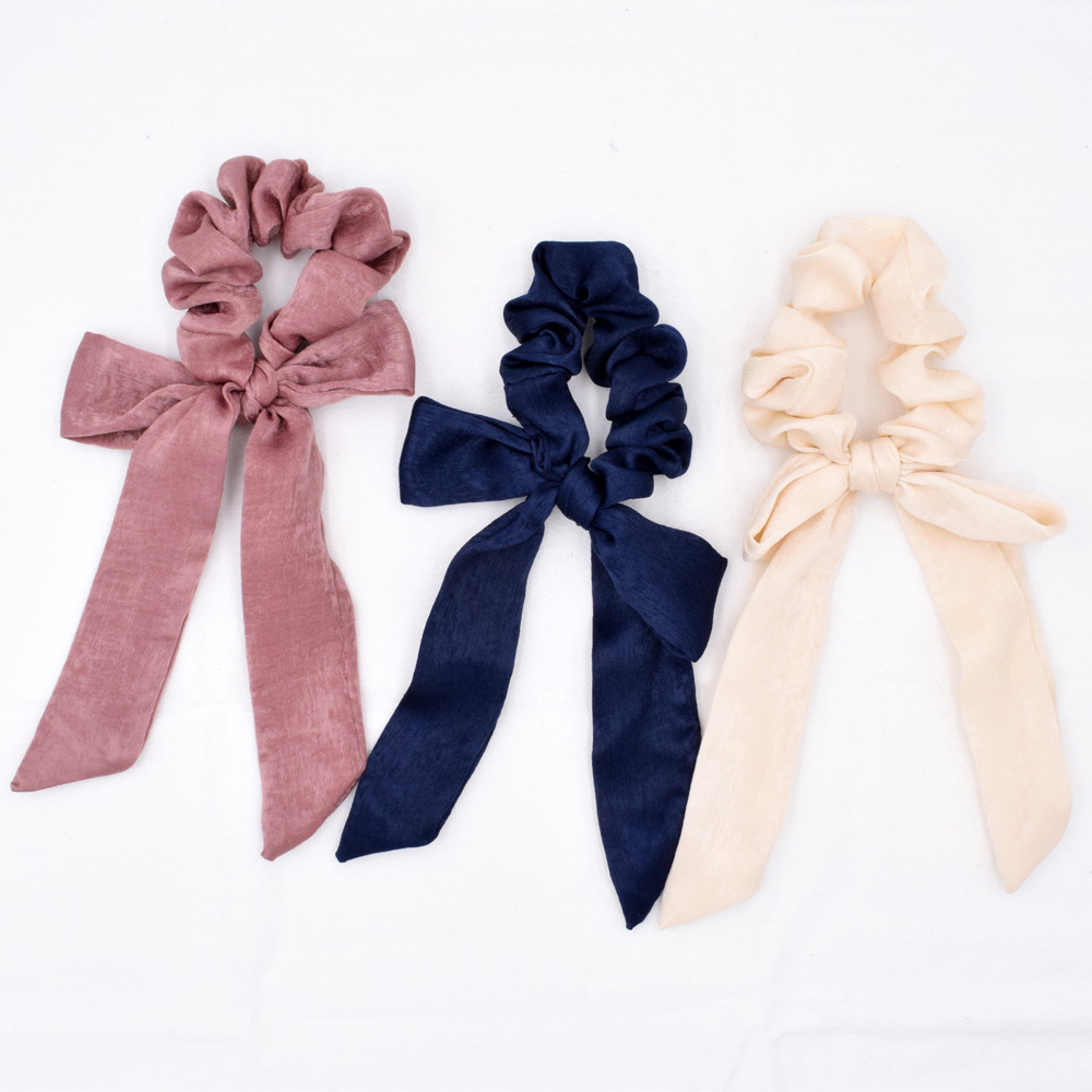 Simple Pure Color Satin Long Ribbon Hair Tie Ponytail Fabric Bow Elastic Rubber Band Head Rope Wholesale display picture 11