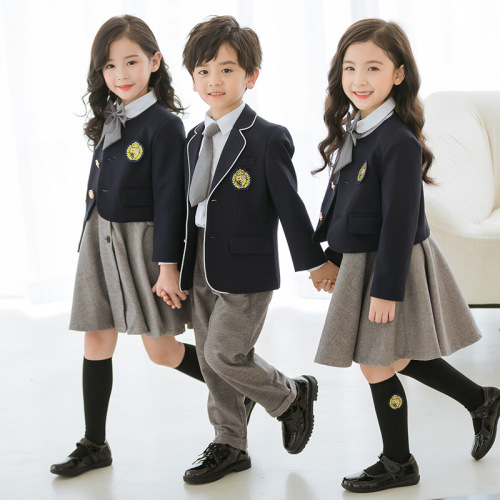 English-style kindergarten school uniform set for primary school students, three-piece set for children, autumn and winter class uniform customization season