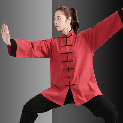 Tai chi clothing wushu uniforms for women and men Thickened cotton linen wrinkled kung fu clothing for women martial arts training clothes 