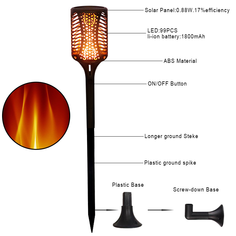 私模跨境太阳能草坪灯IED火焰火把灯户外花园装饰园林景观感应灯