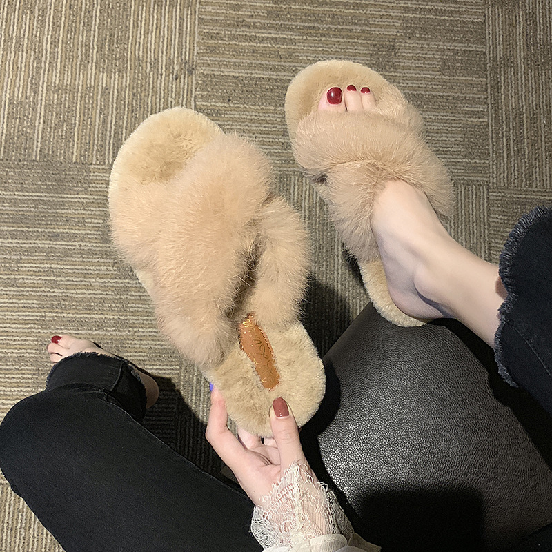 Cross Fur Slippers