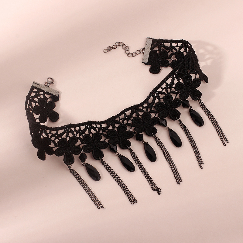 22g Weight Choker Classification 1 Piece Quantity Daily Occasion Acrylic, Lace Material Polka Dots, Tassel Pattern Women'S Gender Plating Design Style Style Style Polka Dots Tassel Arylic Lace Choker Wholesale 6