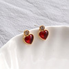 Fashionable earrings heart-shaped, silver needle, small ear clips, accessory, Japanese and Korean, three colors, silver 925 sample, no pierced ears