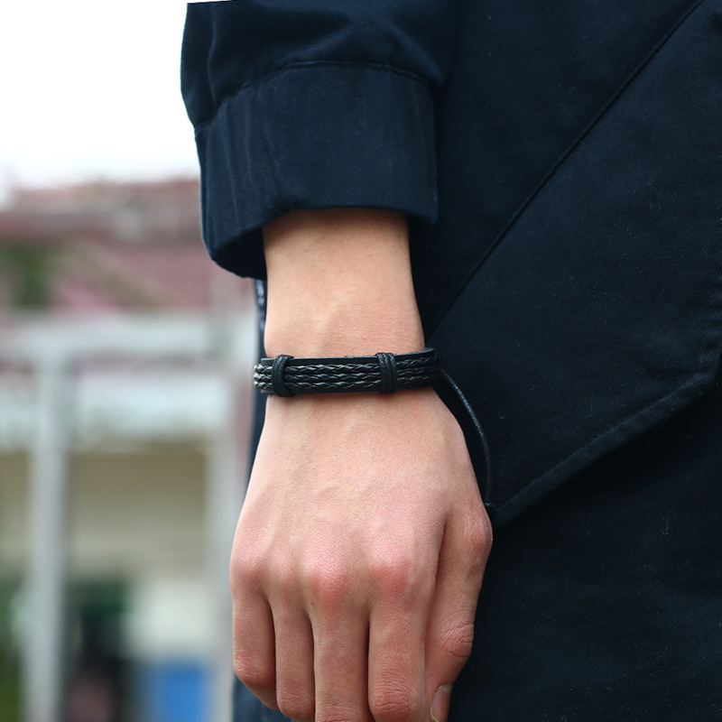 Cross-border new jewelry vintage woven leather bracelet simple European and American menu0027s imita