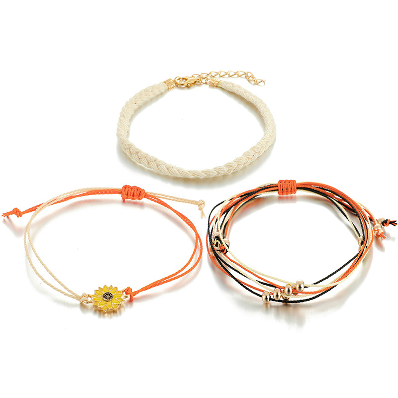 Ethnic Style Hand-woven Gold Chrysanthemum Yellow Flower Line Rope Bracelet 3 Piece Set Color Line Rope Bracelet display picture 8