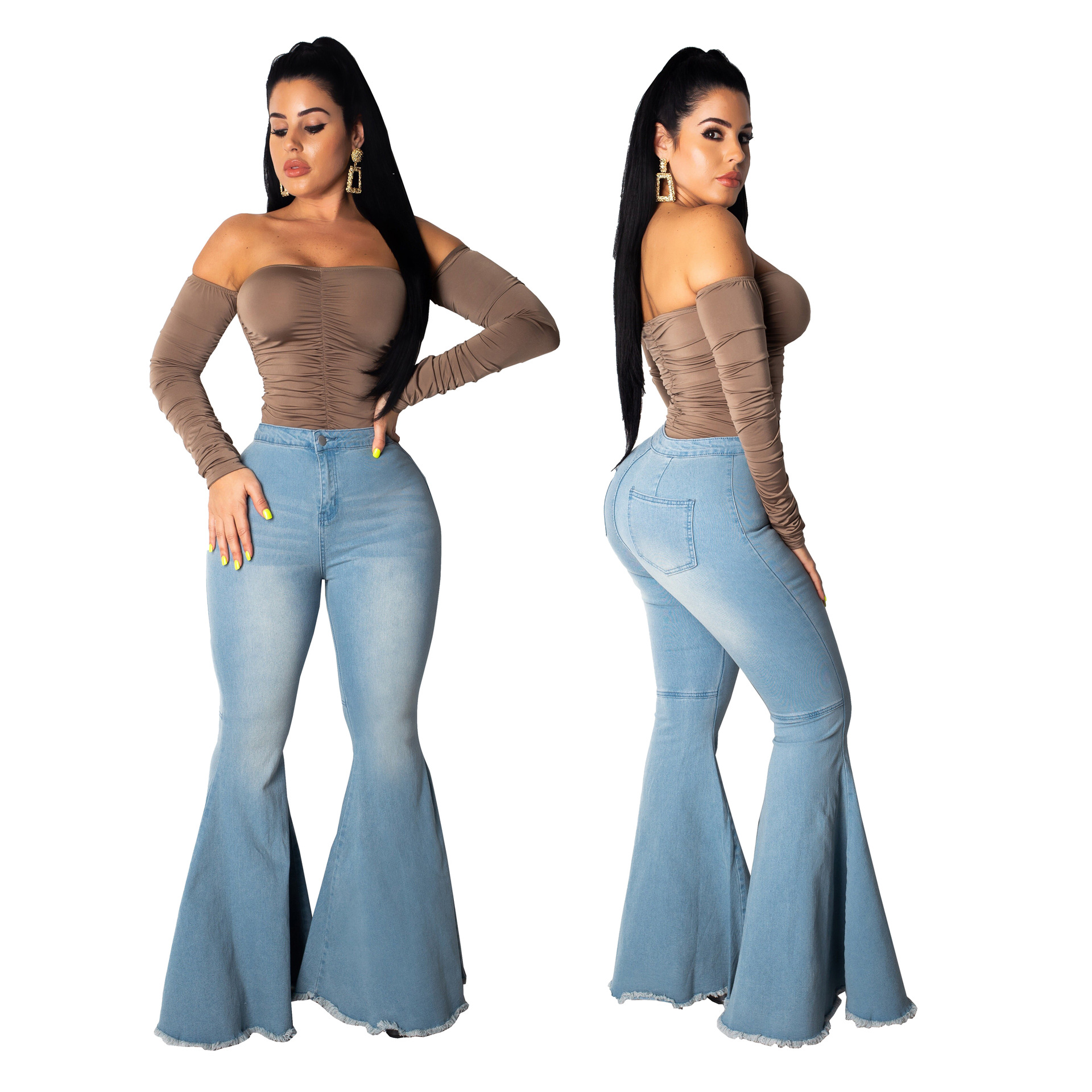 Wild Wide-Legged High-Waist Stretch Flared Jeans NSSF64727