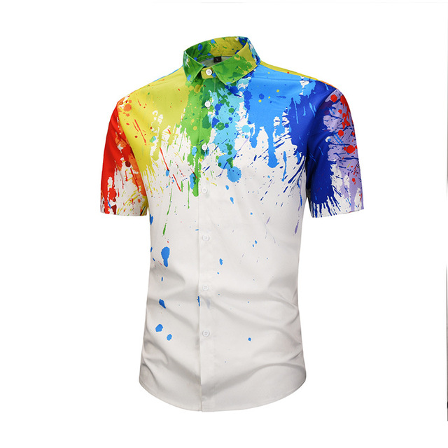 3D Splash Patterns Printed Shirt Short Sleeve Loose Fashion Top