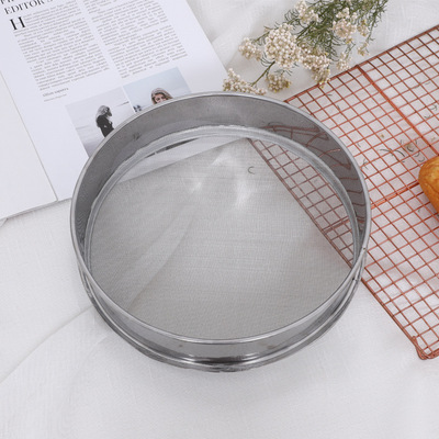 厂家直销烘焙用具 不锈钢面粉筛 加厚圆形米粉筛30目烘焙工具|ru