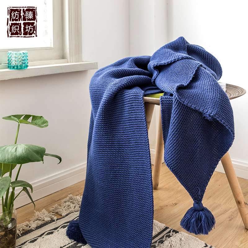 新款腈纶手工四角流苏毯 春秋盖毯 空调毯子拍照道具