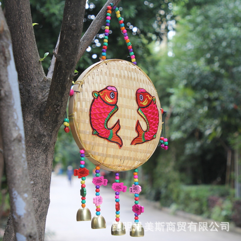 新款民族风铃挂件 簸箕筛子风铃墙挂 云南艺旅游工艺品