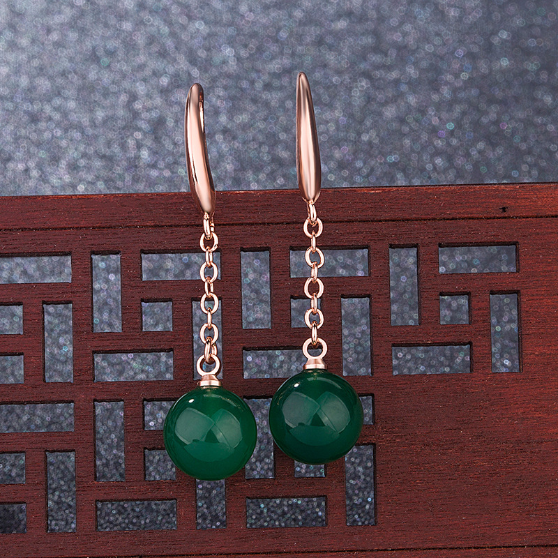 Retro ethnic golden agate earrings jade for friend
