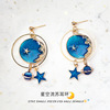 Design earrings, blue starry sky, Japanese and Korean