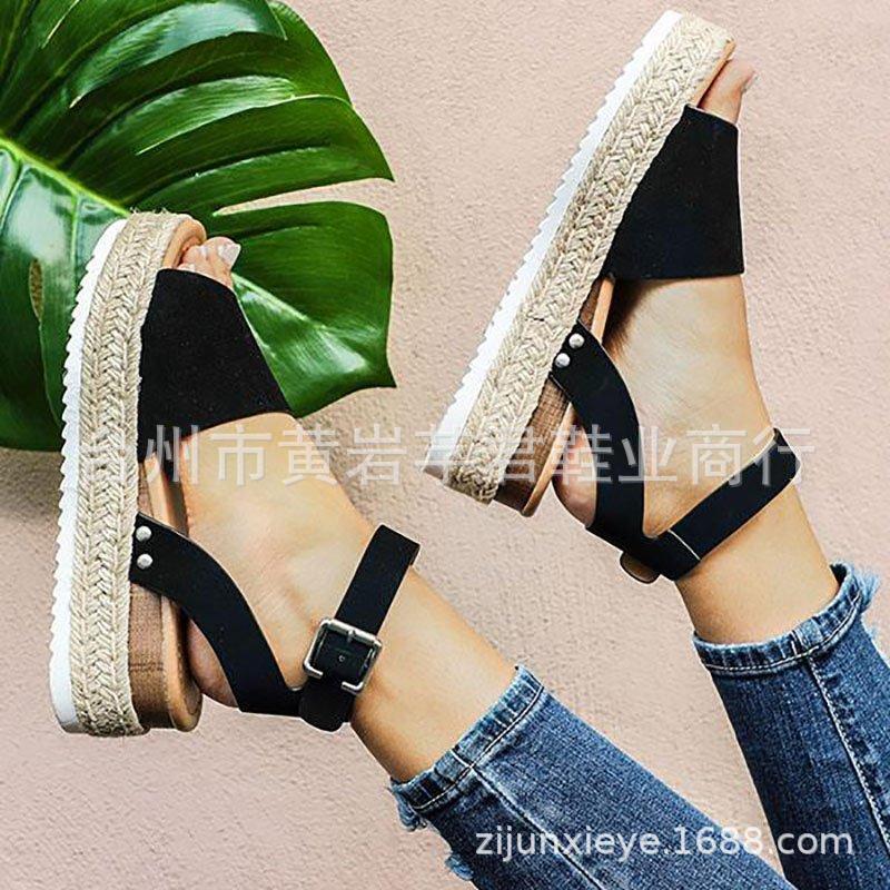 Spot wish Amazon ebay AliExpress new European and American foreign trade hemp rope slope heel light bottom fish mouth sandals women