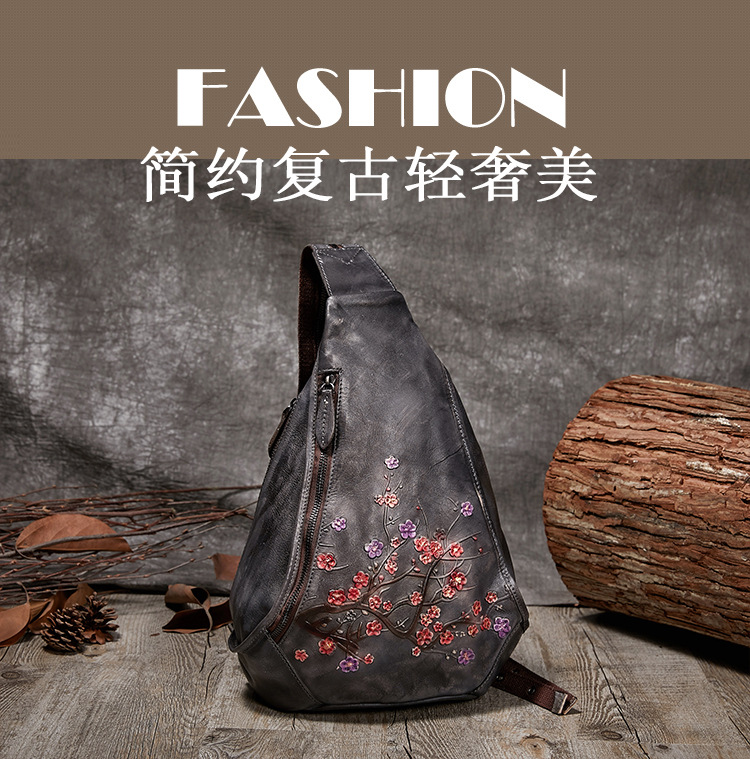 Túi đeo chéo nữ da bò thật phong cách vintage, thiết kế 3 trong 1 (đeo chéo, đeo vai, đeo ngực) — Xám cổ điển, Màu xanh lá cây, Nâu cổ điển, Vàng cổ điển chi tiết 1