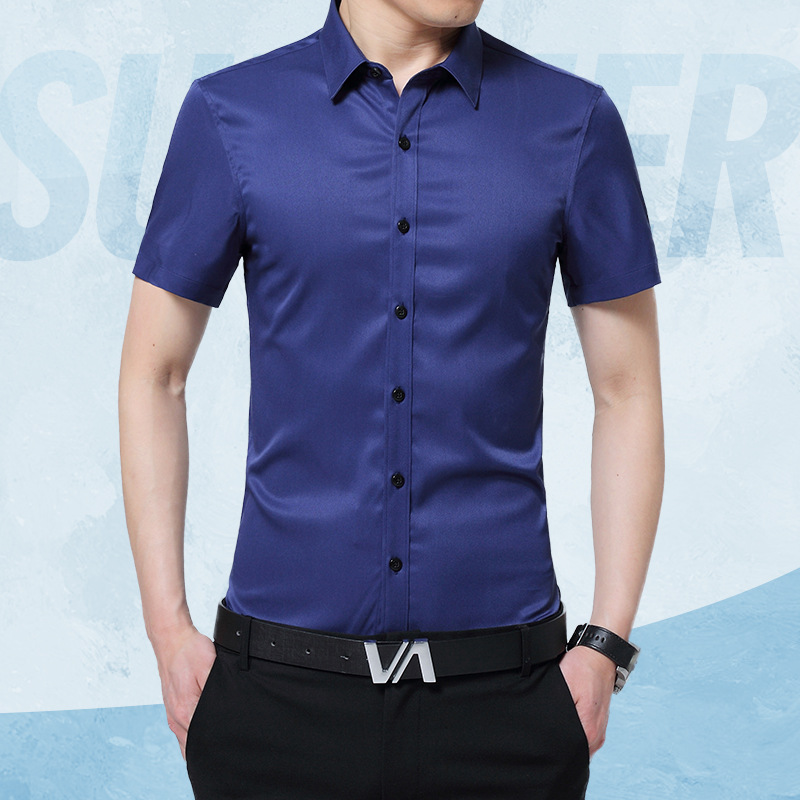 Men's Short sleeved shirt Youth Korean Edition 2020 Spring and summer new pattern man fashion Stand collar business affairs shirt Business Suits