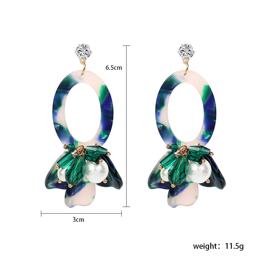 13g Weight Earrings Classification Wedding, Travel Occasion Geometric Pattern Women'S Gender Fashion Style Pink, Green, Leopard Color European And American New Earrings 2019 Leopard Oval Resin Pearl Earrings Women's Acrylic Acetate Earrings 无