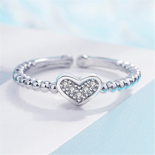 Japanese and Korean sweet diamond love ring female open girl forest style ins index finger ring internet celebrity trendy personality student