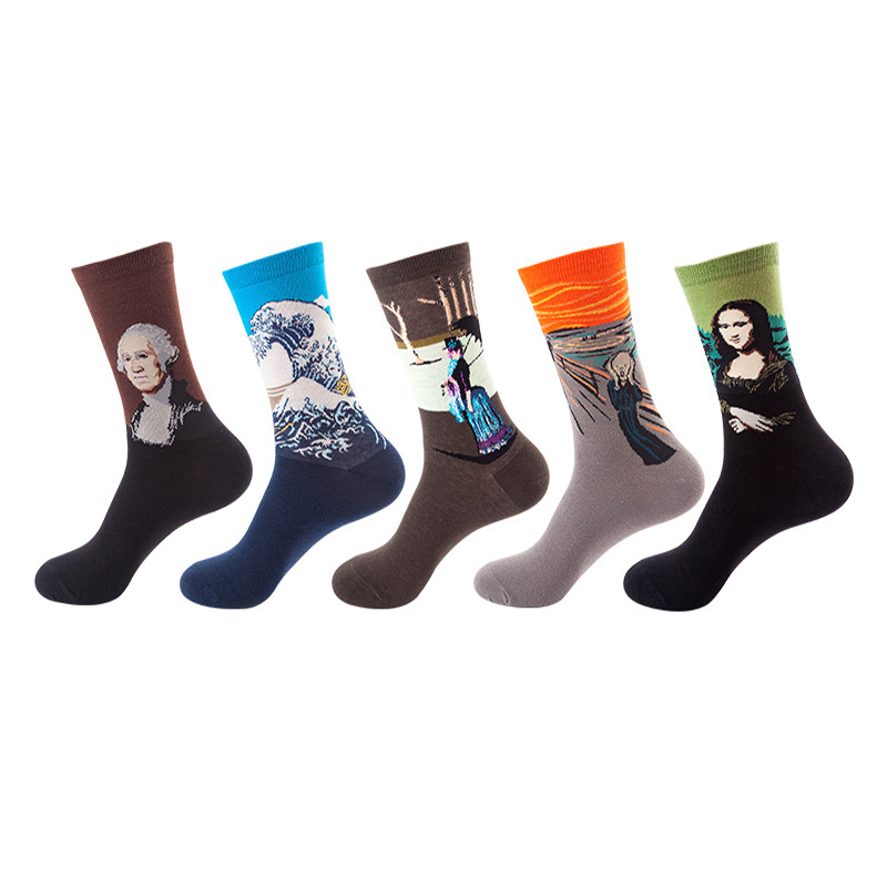 Moxi calcetines de comercio exterior para hombres Otoño e Invierno calcetines de algodón de media pantorrilla europeos y americanos de moda callejera calcetines transfronterizos de mujer logotipo impreso