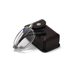 Full Frame Folding Reading Glasses for Middle-Aged and Elderly People, Metal Frame with Resin, Foldable and Portable Case, for Over-the-Rim