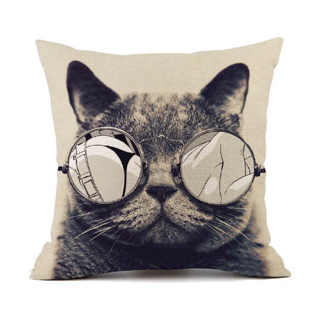 Cute Style Cute Animal Digital Printing Cat Blended Pillow Cases