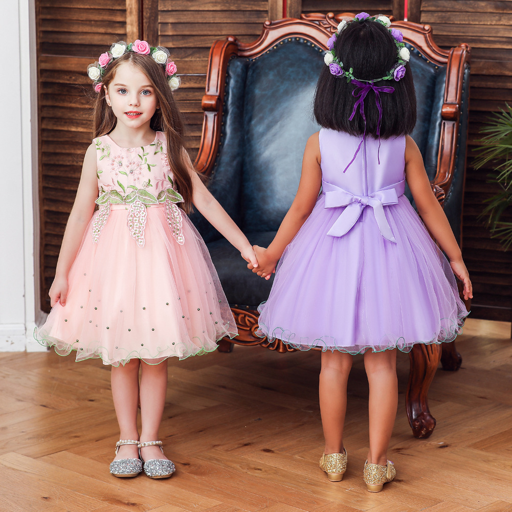 Children's Wedding Dress Princess Skirt Girl Host Catwalk Dress Summer Embroidered Sleeveless Dress display picture 18