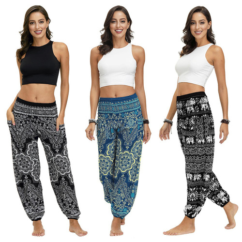 Yoga pants for women  wave digital printing loose straight tube Harem Pants sports fitness pants