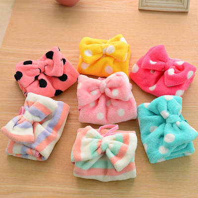 可爱蝴蝶结挂式擦手巾厨房珊瑚绒加厚抹布吸水不掉绒软毛巾|ms