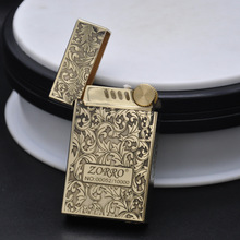 zorro佐罗黄铜整铜雕铣个性煤油朗声打火机五面刻唐草祥云552