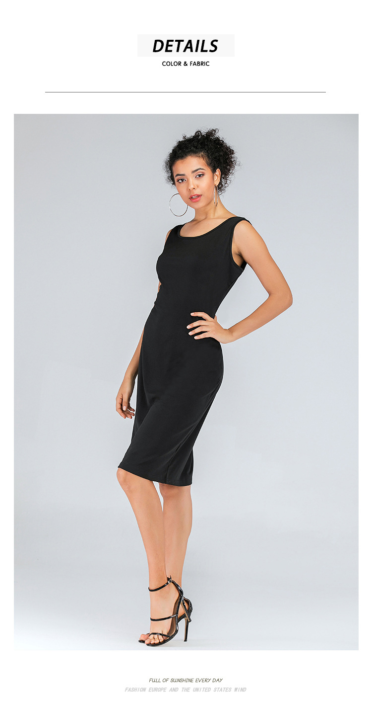 Slim and Thin Black Sleeveless Dress  NSJR19760