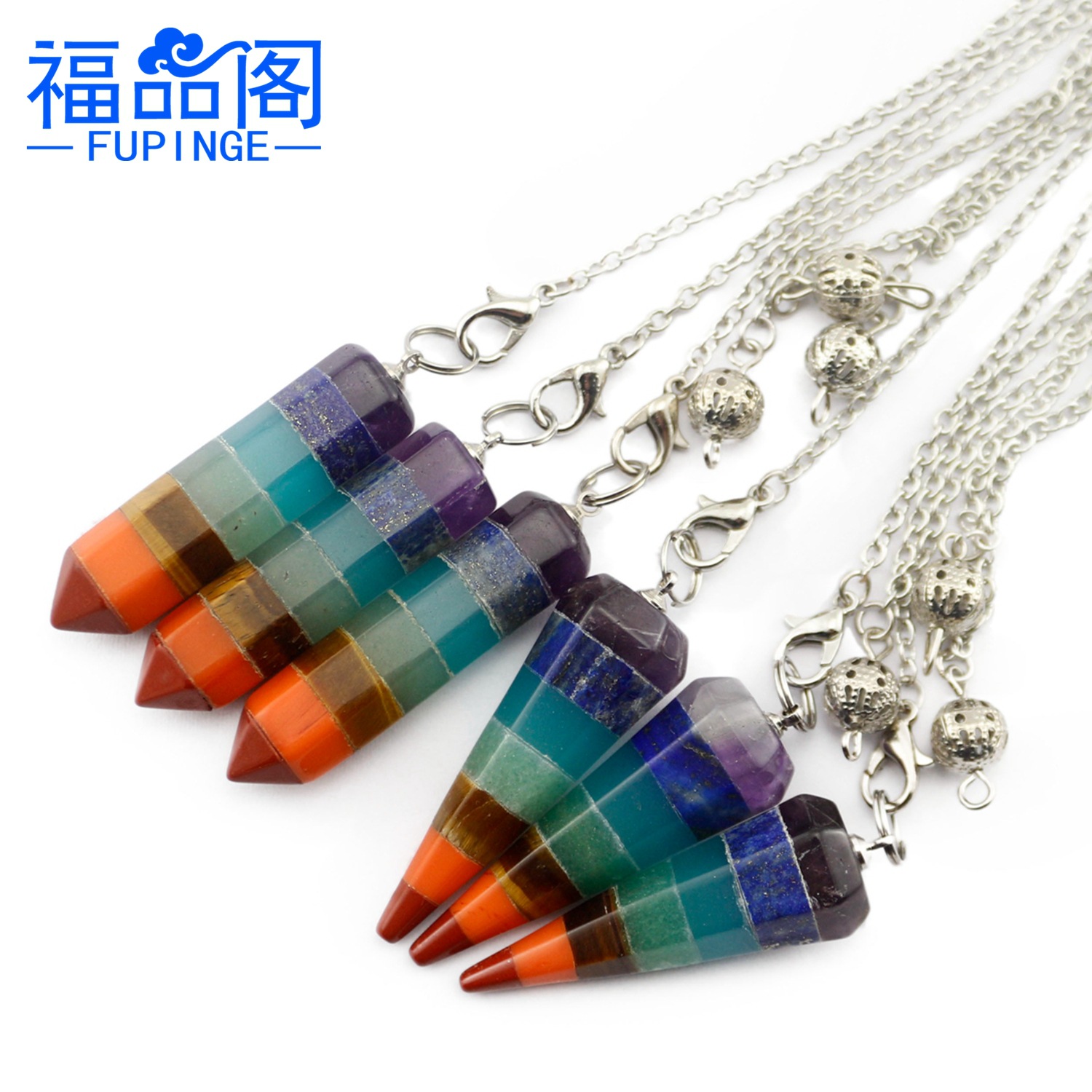 场地货源天然水晶吊坠 七彩水晶锥形灵摆吊坠 创意时尚潮人六角柱|ru