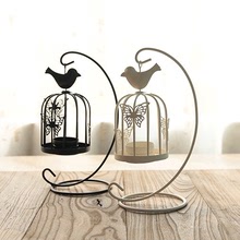 歐式鐵藝風燈創意鳥籠燭台婚慶鐵藝蠟燭燈裝飾品道具餐桌客廳擺件