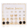 Fashionable earrings, zirconium, Korean style, internet celebrity, 12 pair, flowered, wholesale