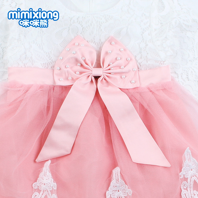 ins热卖女童连衣裙夏2019新款欧美蝴蝶结蕾丝花边连衣裙