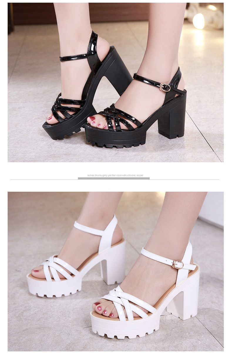 Sandal cao gót nữ hở mũi đế xuồng platform da bóng mũi nhọn gót dày — Màu đen, Màu trắng chi tiết 6