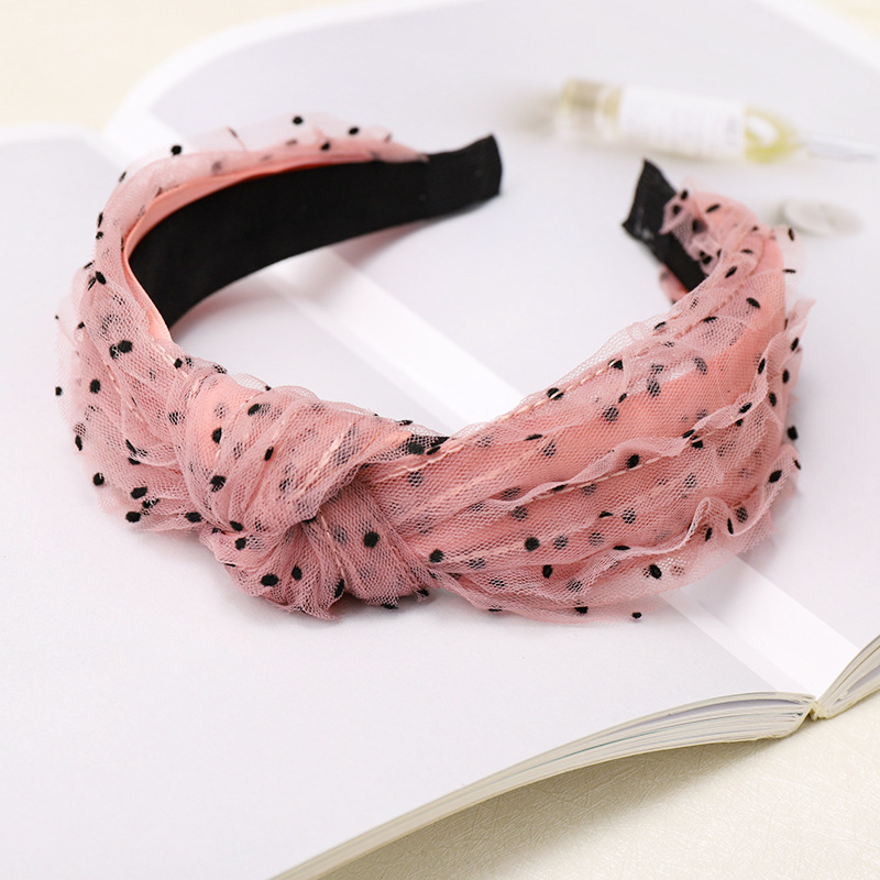 Lace Silk Gauze Cloth Headband Small Fresh Wave Dot Floral Knot Wide Side Headband display picture 10