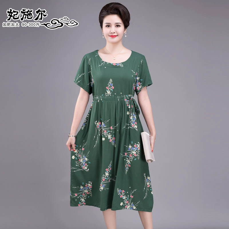 Платье для мамы для женщин среднего возраста, новое летнее платье в западном стиле с короткими рукавами, платье для пожилых жен, 2020
