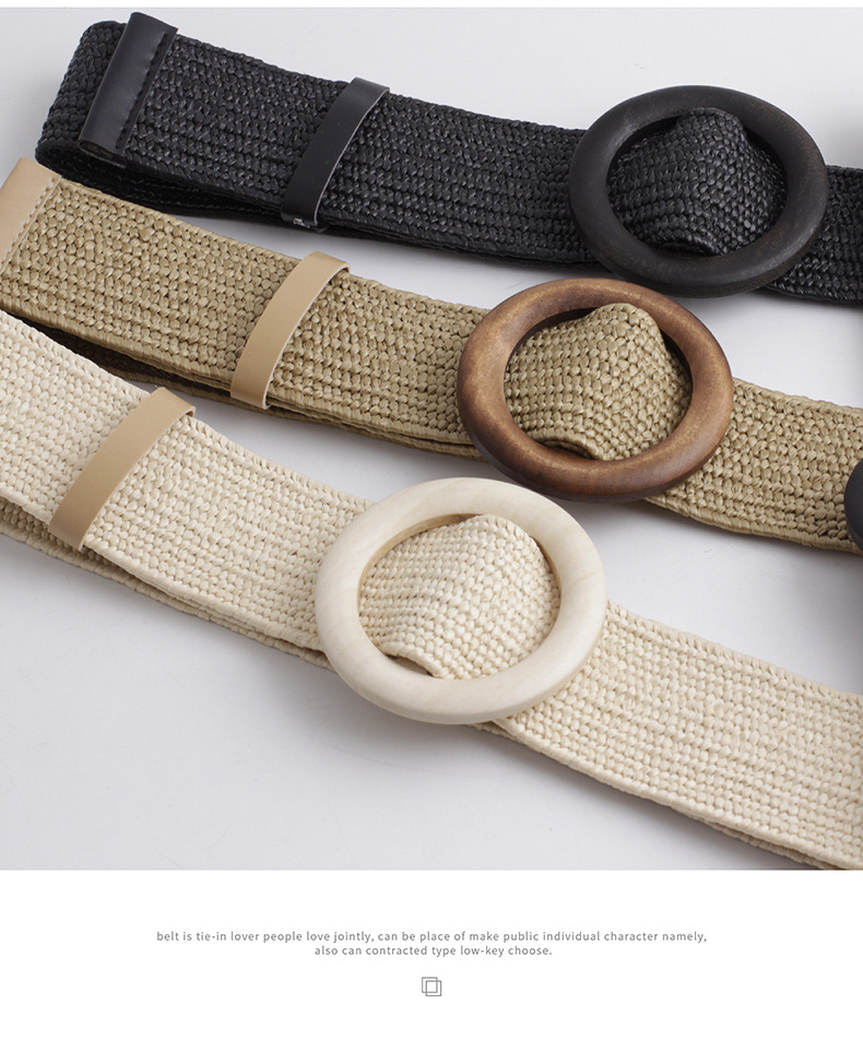 Geometric Pattern Classic Style Geometric Plastic Wood Straw Women's Woven Belts